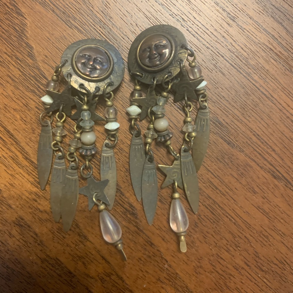 Vintage Tabra Copper Moon Face Clip On Earrings